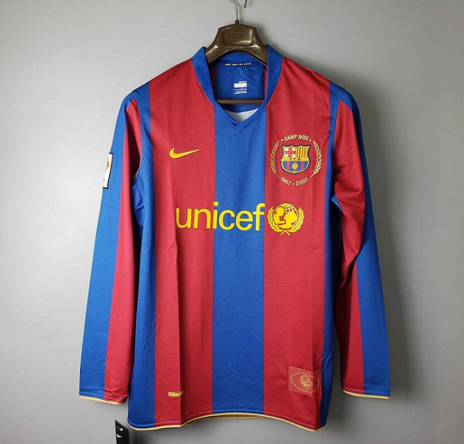 BARCELONA 2007 -2008 LONG SLEEVE RETRO HOME FOOTBALL SHIRT